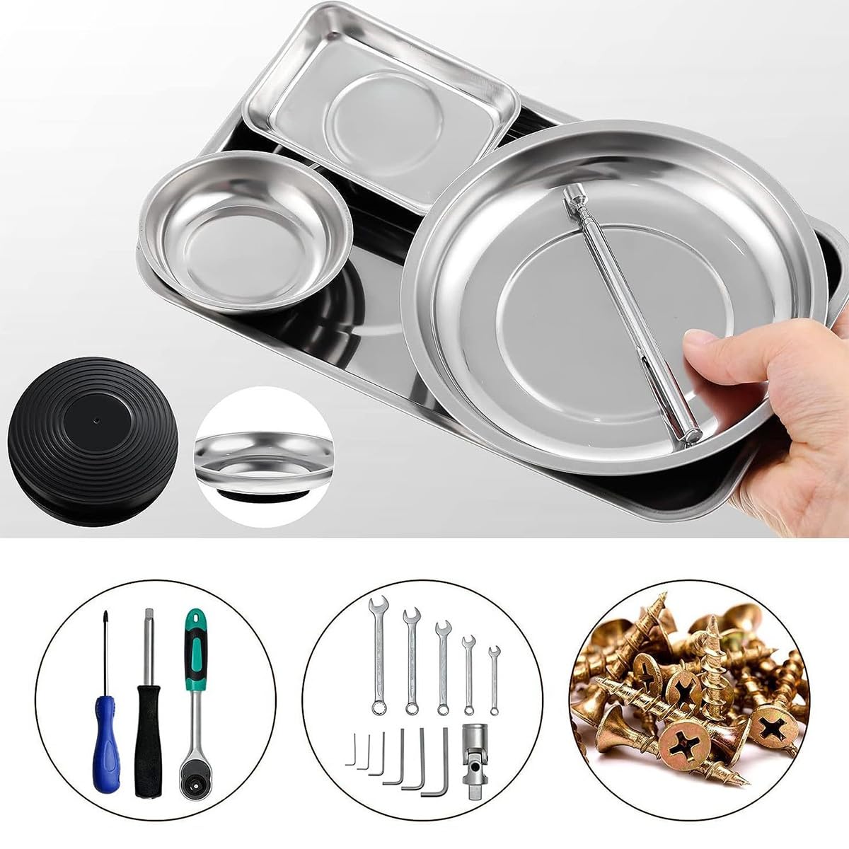 Nicear 5Pcs Magnetic Trays Hardware Tool Accessories Tool Bowl Magnetic Trays for Nuts and Bolts - Image 4