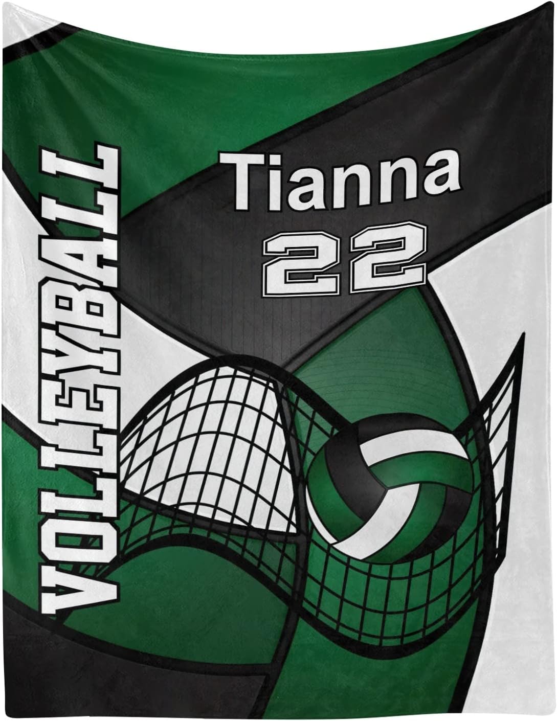 Personalized Volleyball Green Gray Blanket with Name Text Custom Super Soft Fleece Throw Blankets for Couch Sofa Bed 60 X 80 inches