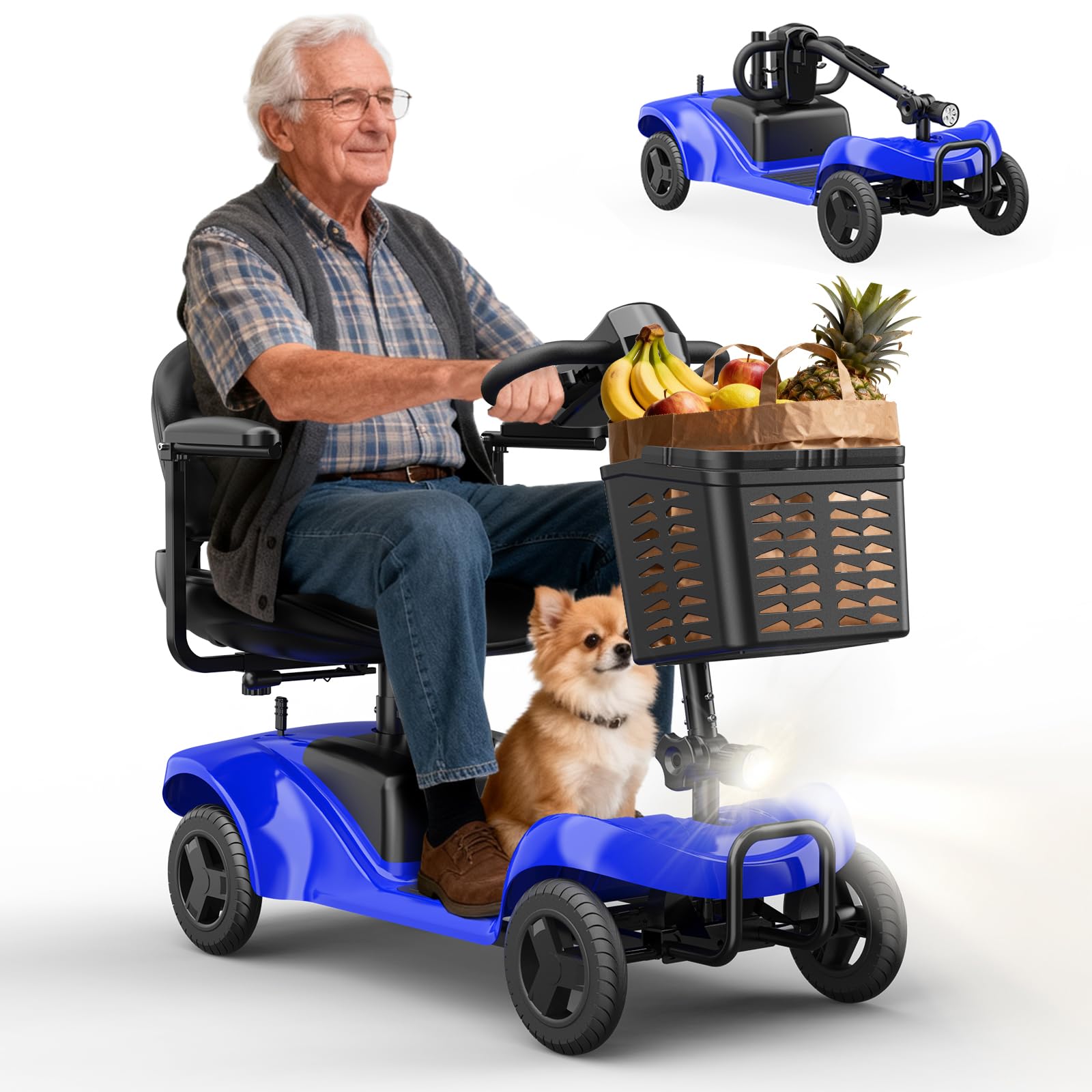 Mobility Scooter,4 Wheel Mobility Scooter,15 Miles Range,300W Motor, 300LBS Capacity,Lightweight and Portable,with LED Headlights and Basket,Charger Included,Blue Blue 15 MI