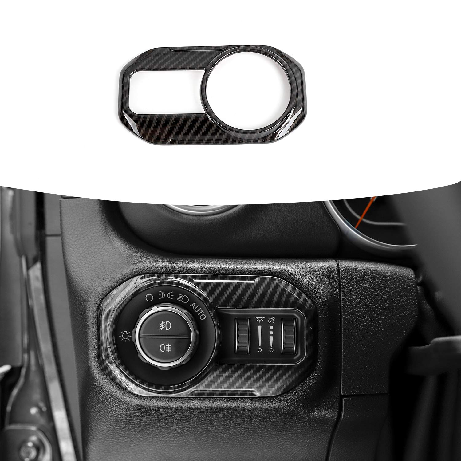 JeCar Headlight Lamp Switch Button Decoration Trim Stickers for Jeep Wrangler JL JLU & Gladiator 2018-2020 (Carbon Fiber)