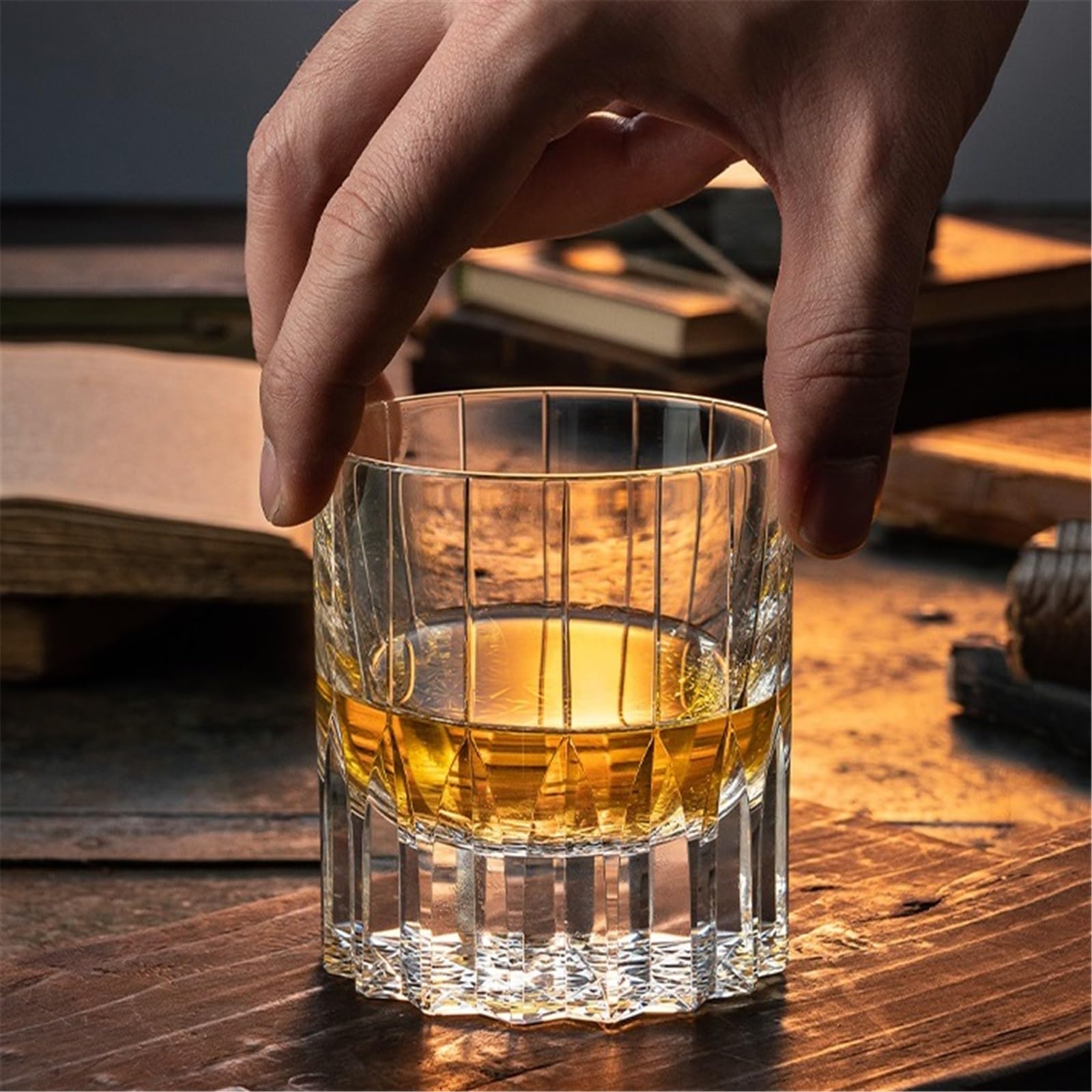 Trinkgläser Kristall-Whiskygläser, 250 ml, fein geschnitzt, schwerer Boden, Old Fashioned Bourbon-Gläser