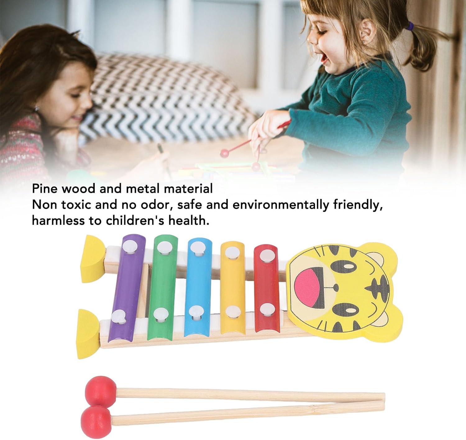 Kikumi Wooden Percussion Instrument Toy, Educational Toddler Musical Instrument Toy, Preschool Awareness Musical Toy (Tiger)