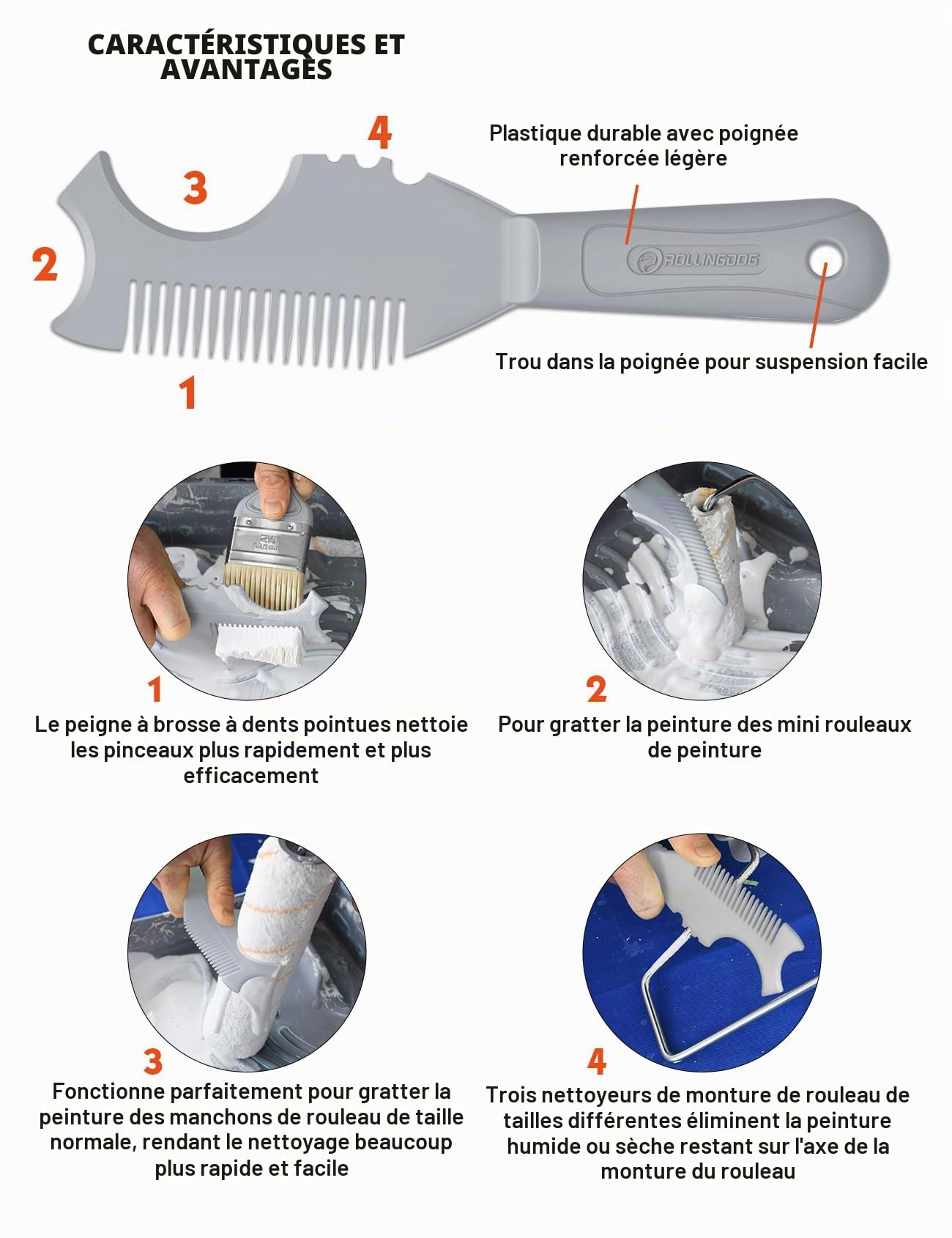 ROLLINGDOG Kit de 18 rouleaux de peinture avec manche d'extension de 7,6 cm et 22,9 cm en microfibre, pinceaux angulaires, plateau de peinture et doublures pour peinture murale, plafond et maison