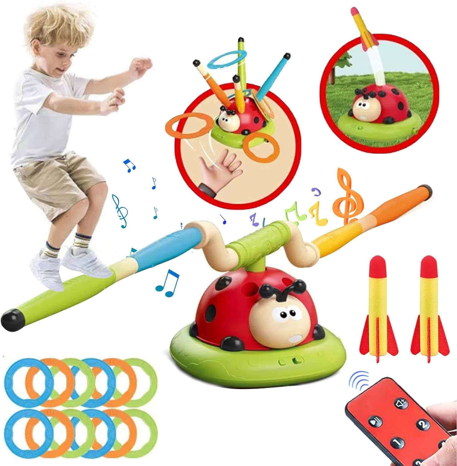 Musical HoopToss, Fun Jump Game, Portable Garden Thrower, Interactive Outdoor Exercise Play Equipment, Engaging School Yard Activity Toy, Sports Supplies for Park, Patio, Playground
