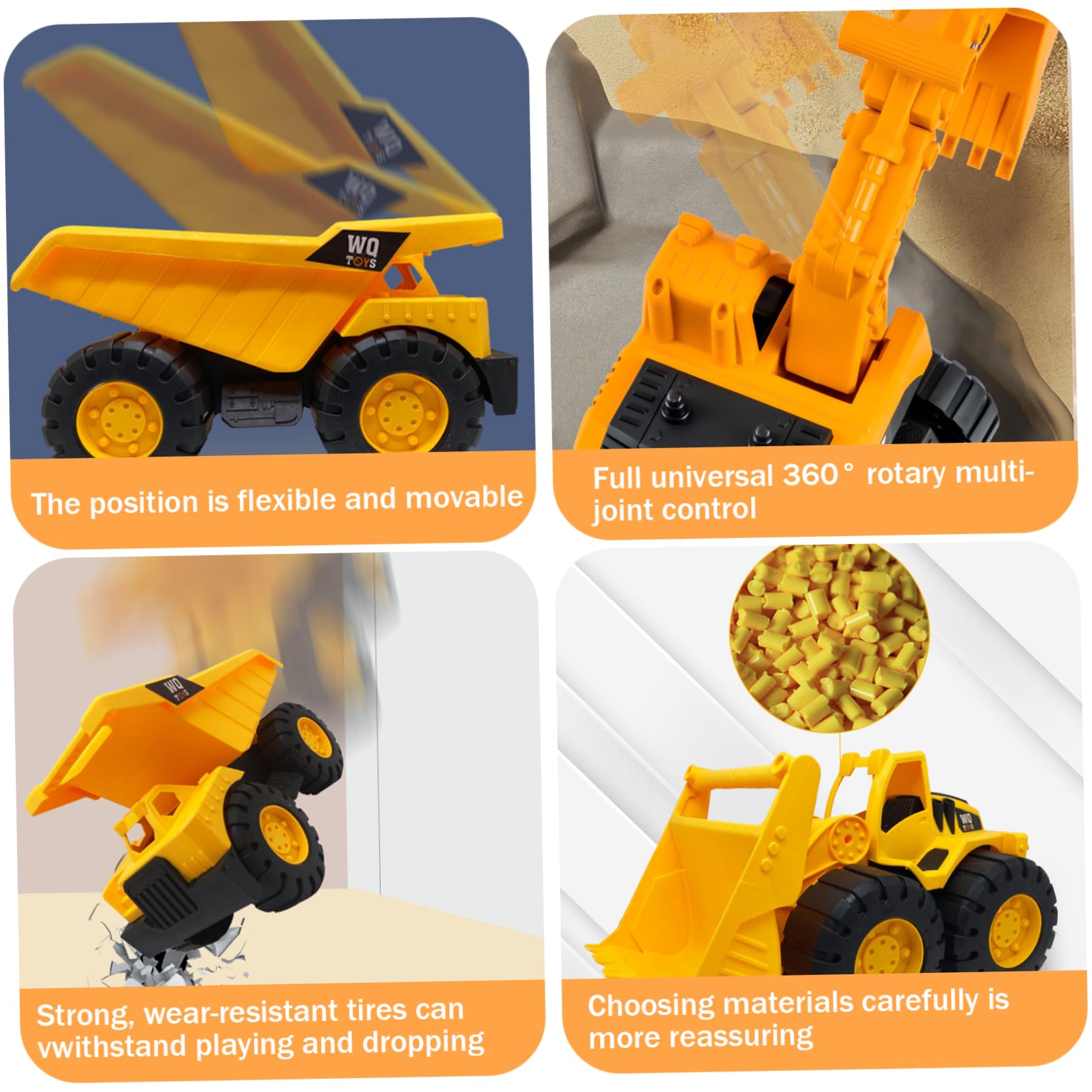 3 pezzi/set macchinine robuste giocattoli da spiaggia con sabbia dai bordi lisci con parti mobili macchinine arancioni a inerzia includono escavatore, bulldozer, camion (grande), giocattoli per camio