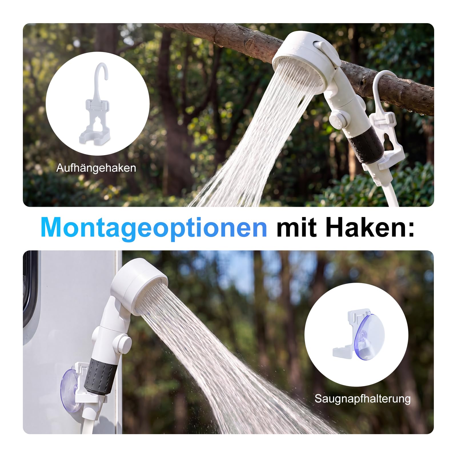 Homealexa Campingdusche Akku 6000mAh, Tragbare Outdoor Dusche mit LED Anzeige, USB-C Wiederaufladbar, 3 Strahlmodi, IPX7 Wasserdicht, Mobile Reisedusche für Camping, Wohnmobil, Hundedusche