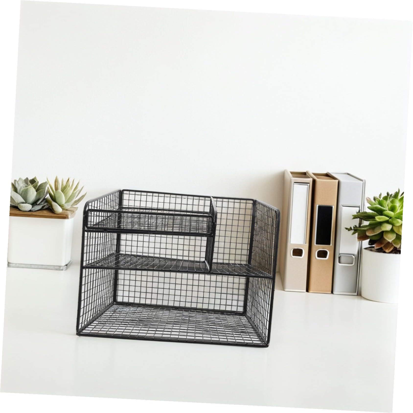 ULTECHNOVO Rack de stockage téléphonique plateau de document Organisateur de bureau bac à lettre phone stand for desk porte-documents de bureau organisateur de fichiers Black