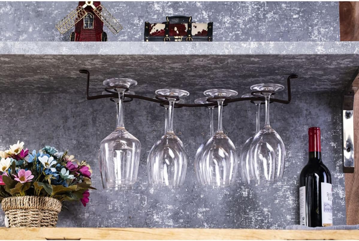 Creative Iron Wine Glass Holder Rack Hanging Upside down Stemware Display Shelf for Home and Restaurant, Stable Storage Stylish Black Frame Wine Cup Rack