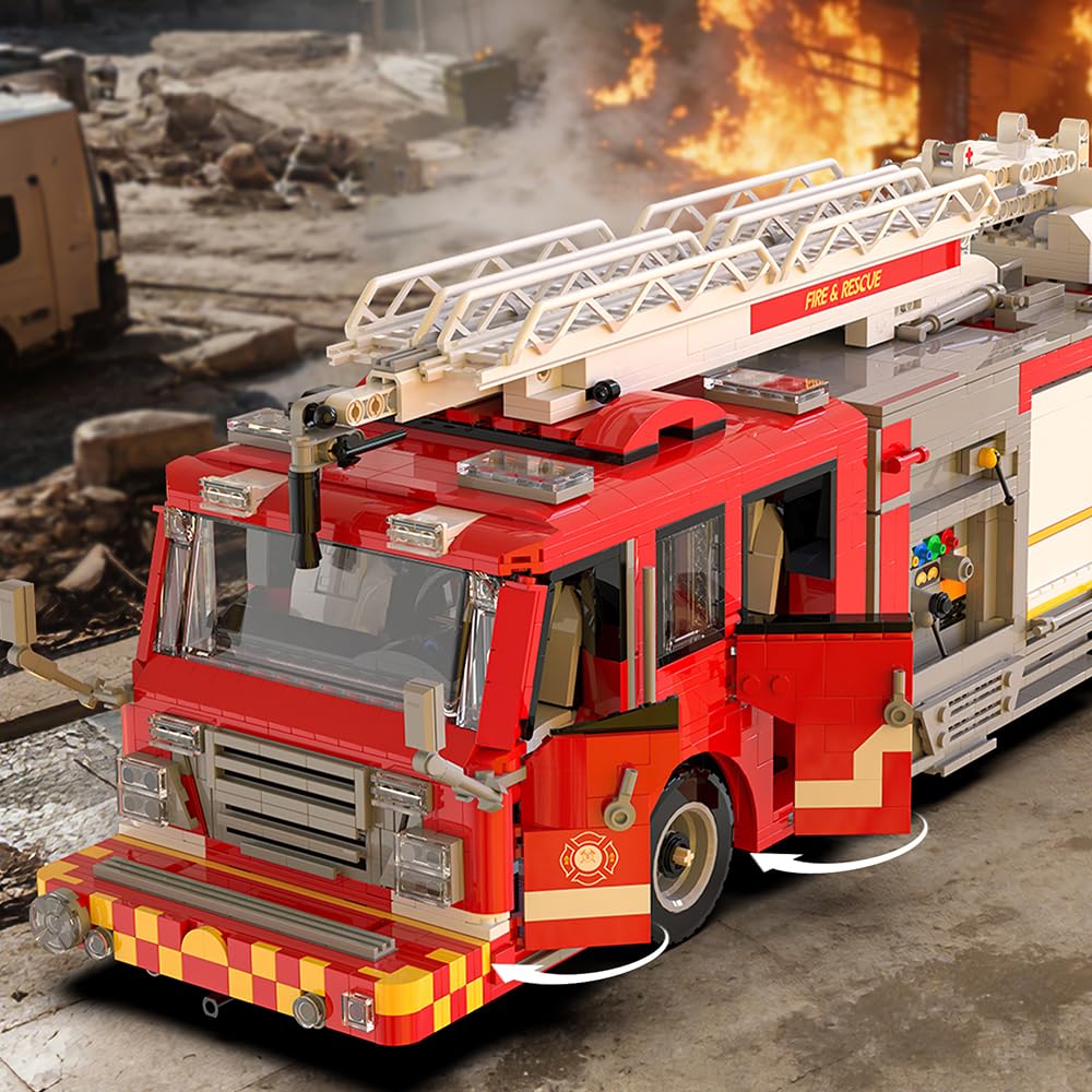 39134 US-Feuerwehrwagen Hoch Wasserturm Bausteinsatz, 3033 Stück Feuerwehr Rettungsfahrzeug Baublock Modell Sets, Erwachsene Kreative Enthusiasten Modell Geschenke und Einzigartige Sammlerstücke