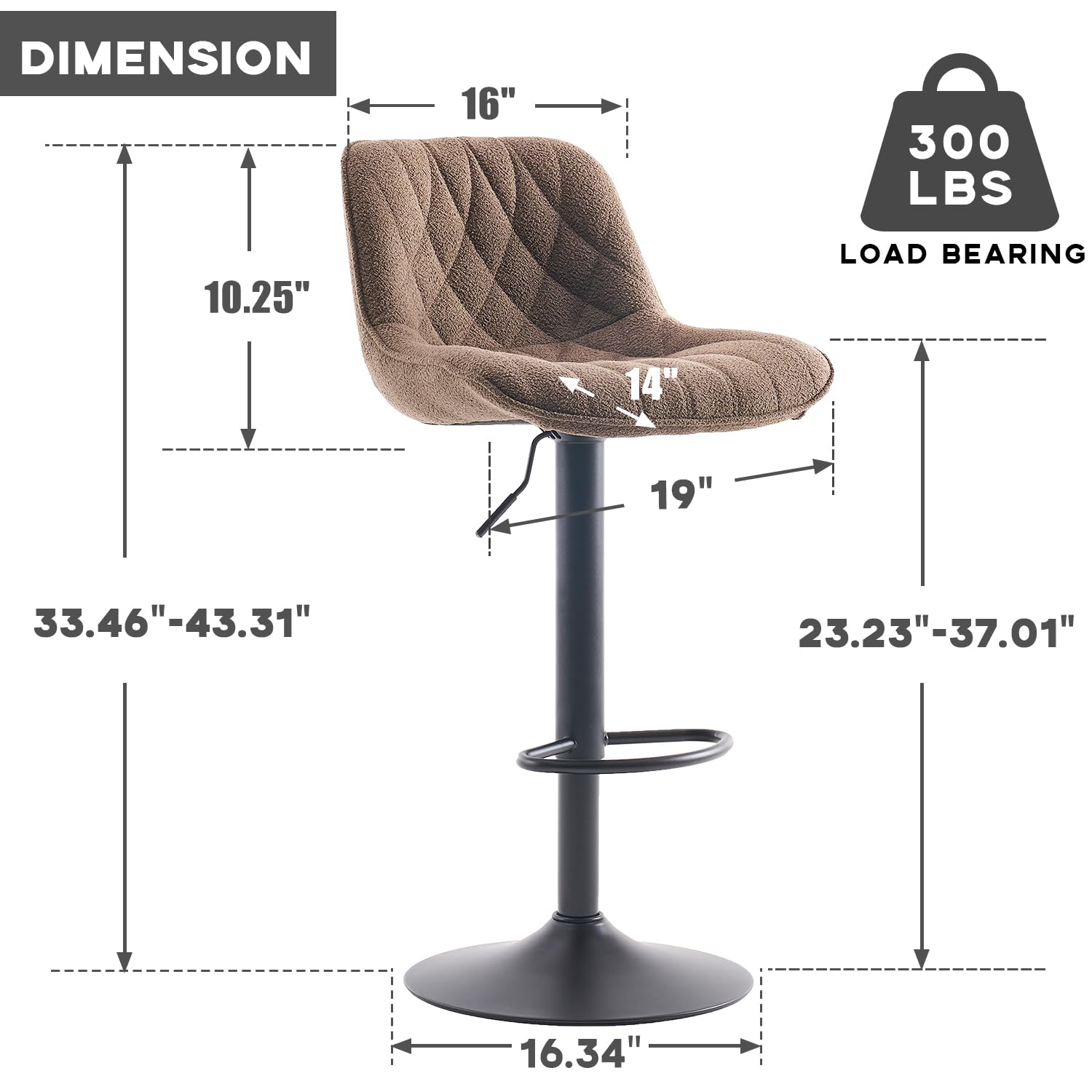 Kidol & Shellder Bar Stool Adjustable Barstool Swivel Counter Height