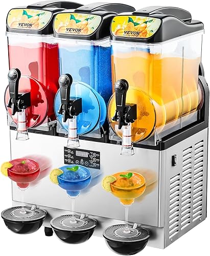 VEVOR - Máquina comercial de bebidas heladas, tanque triple de 3x15L, máquina de margaritas, 180 tazas, máquina de batidos y bebidas heladas