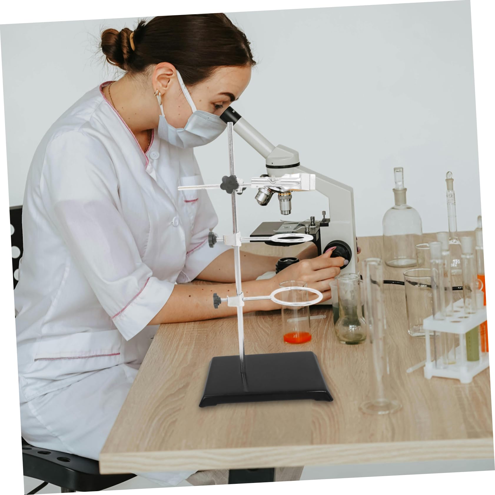 SOLUSTRE Laborstativ mit Verstellbarer Ringklemme und Kolbenständer für Chemielaborständer Becherglas-kolbenklemme Sockel Halter Ring Stange Metallwaren Einsatz Gestell für Biologieexperime