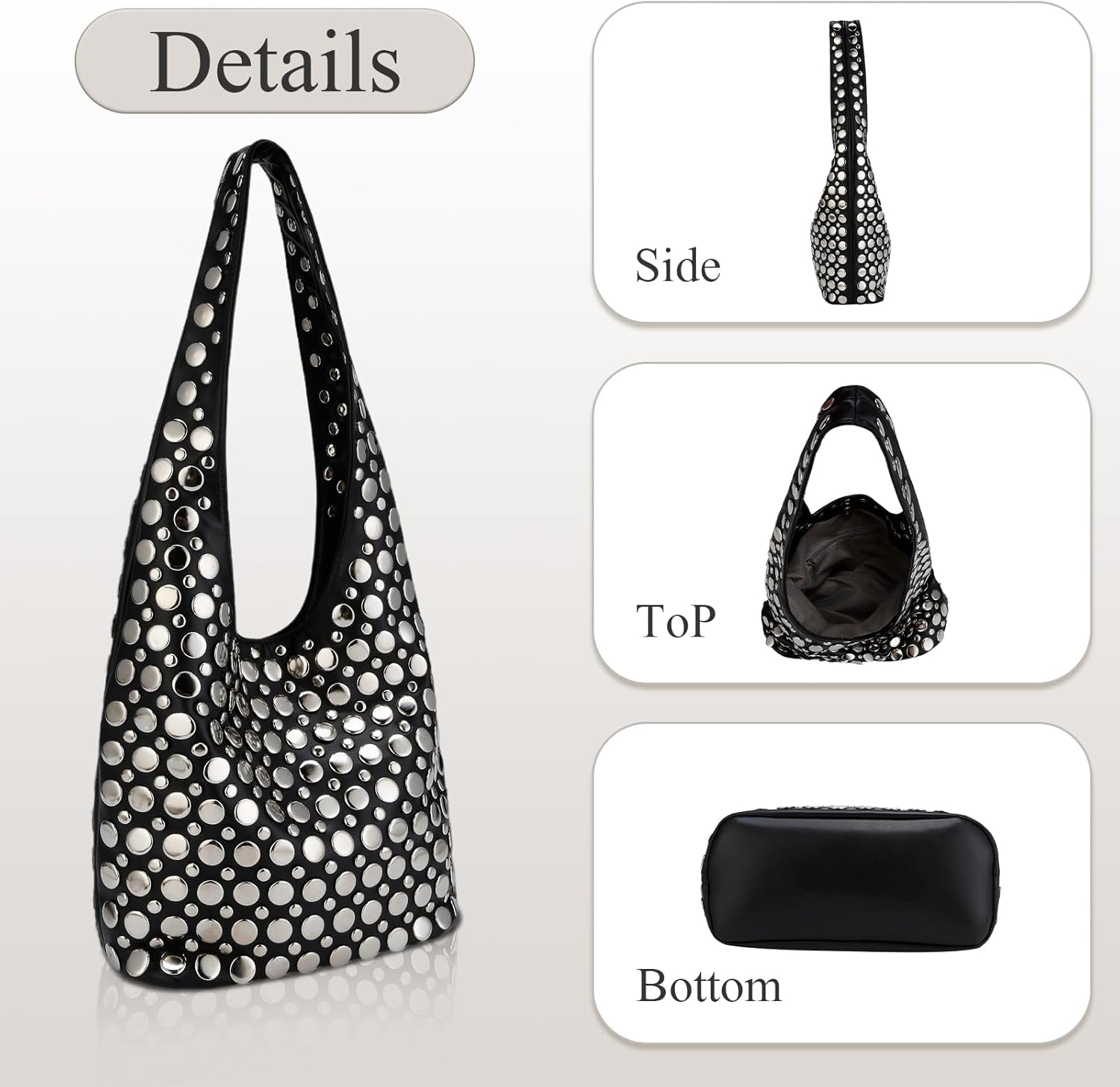 Studded Y2K Purses for Women Punk PU Leather Shoulder Hobo Bags Trendy Underarm Tote Handbags - Image 3