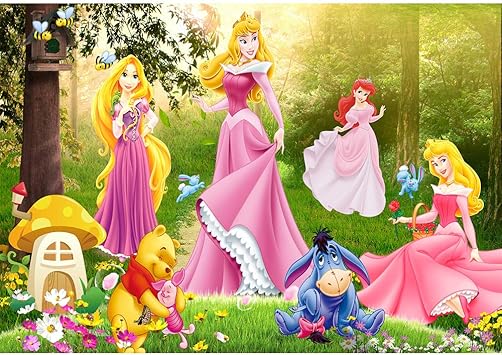 Amazon Fairtale ファンタジーフォレスト背景 ビニール 7x5 ディズニープリンセスの背景 ランニング ウサギ くまのプーさん 1歳の誕生日パーティー用 カスタマイズ可 Change バックペーパー 背景布