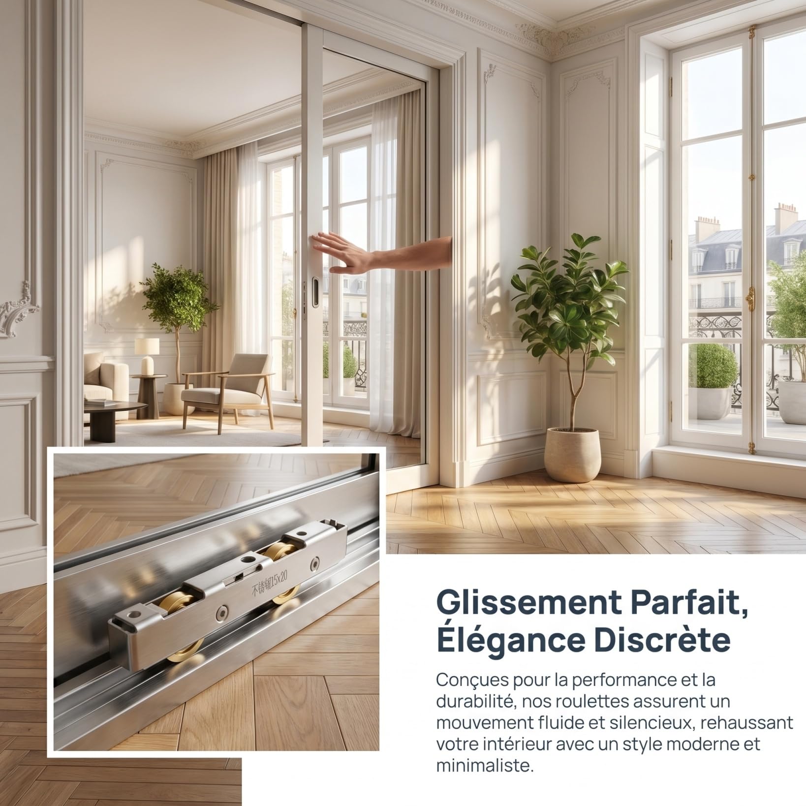 Roulette de Porte Coulissante en Acier Inoxydable Roulement Double en Cuivre pour Baie Vitrée Aluminium Galet de Remplacement Silencieux Poulie Fenêtre Coulissante 1 Pièce