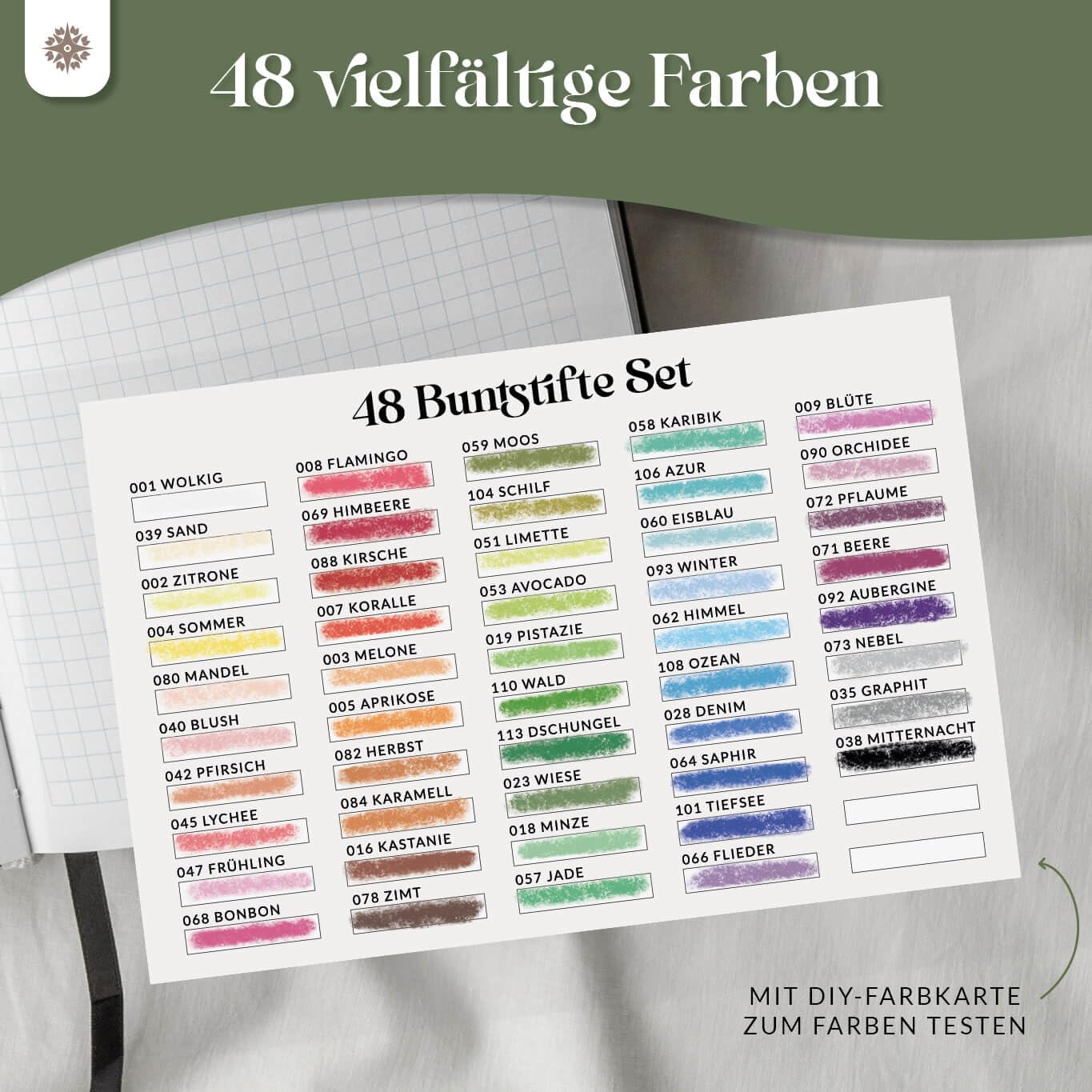 LEBENSKOMPASS® Buntstifte Set – Buntstifte für Erwachsene (48 Malstifte) – Hochwertige Holzstifte für Malbuch, Mandalas & Kunstprojekte – Nachhaltige Farbstifte mit intensiven Farben