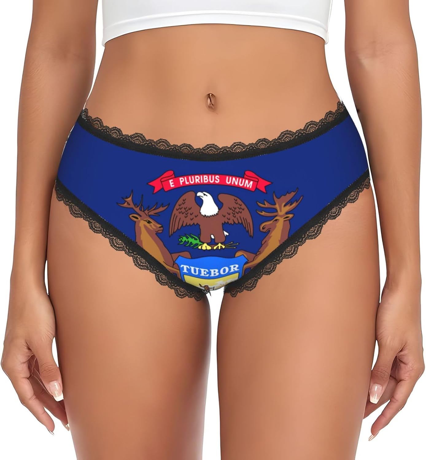 Michigan State Flag Print Lady'S Lace Underwear
