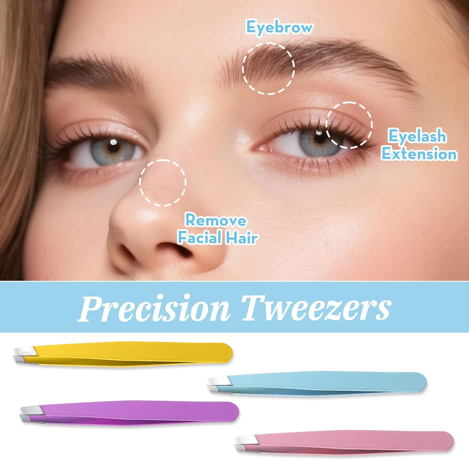 16 Pcs Slanted Eyebrow Tweezers Bulk Stainless Steel Tip Precision Tweezer | Mini Tweezer for Women Men Ingrown Hair Facial Hair Lash Extension Personal Care Tools Colorful