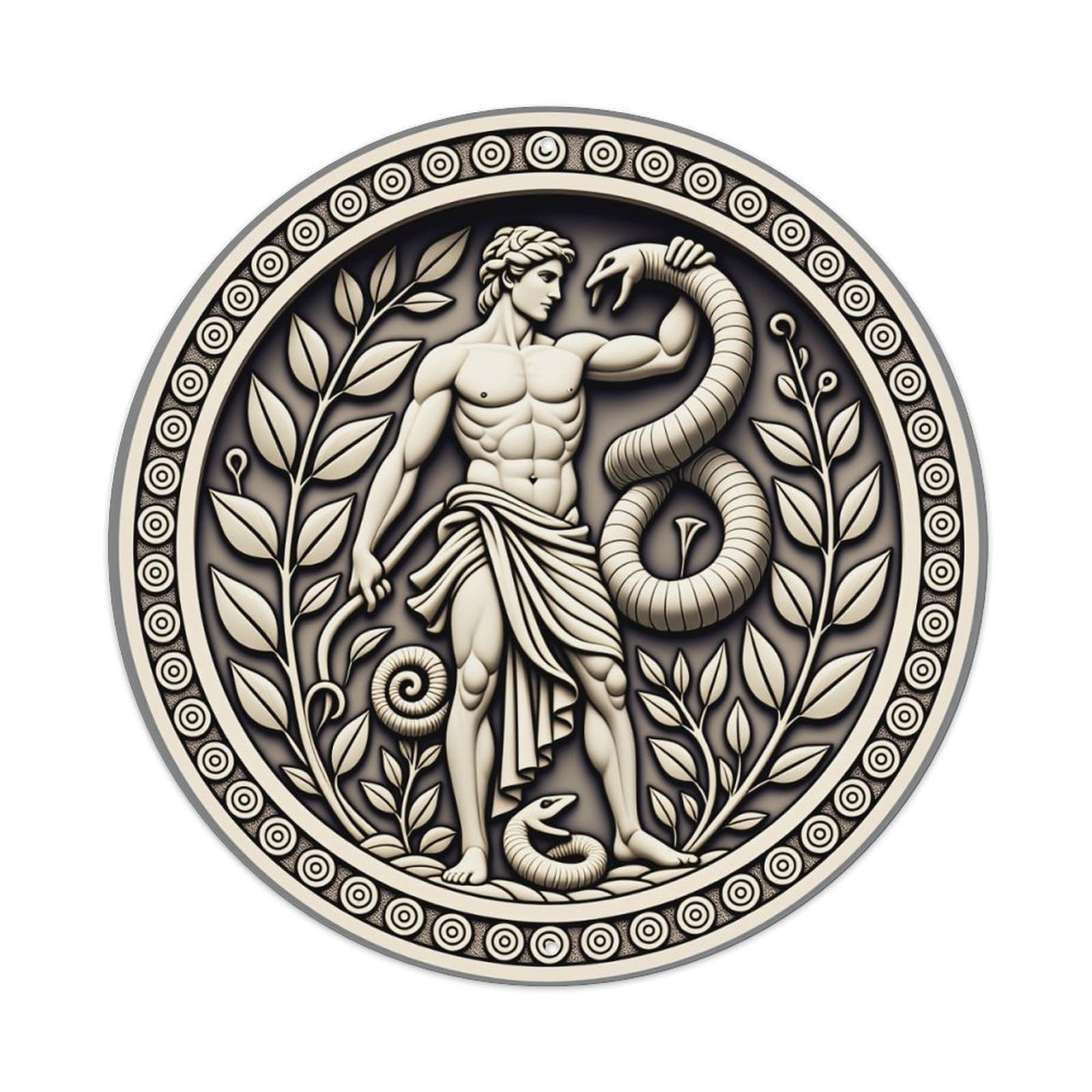 Mythical Figure With Serpent And Leaves Metal Tin Sign Vintage Garden Bedroom Cafe Bar Man Cave Home Wall Decor Metal Poster 8x8 inches