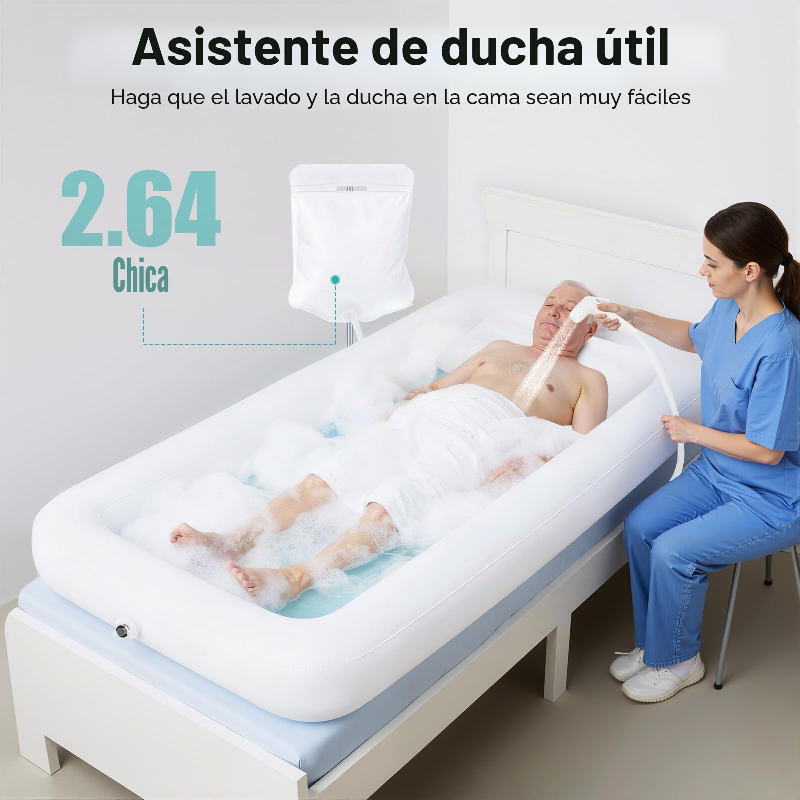 Juego de bañera de ducha inflable, sistema de ducha simple en la cama, ayuda de baño en la cama para discapacitados, ancianos, postrados en cama, bañera plegable con bolsa de agua y bomba de aire