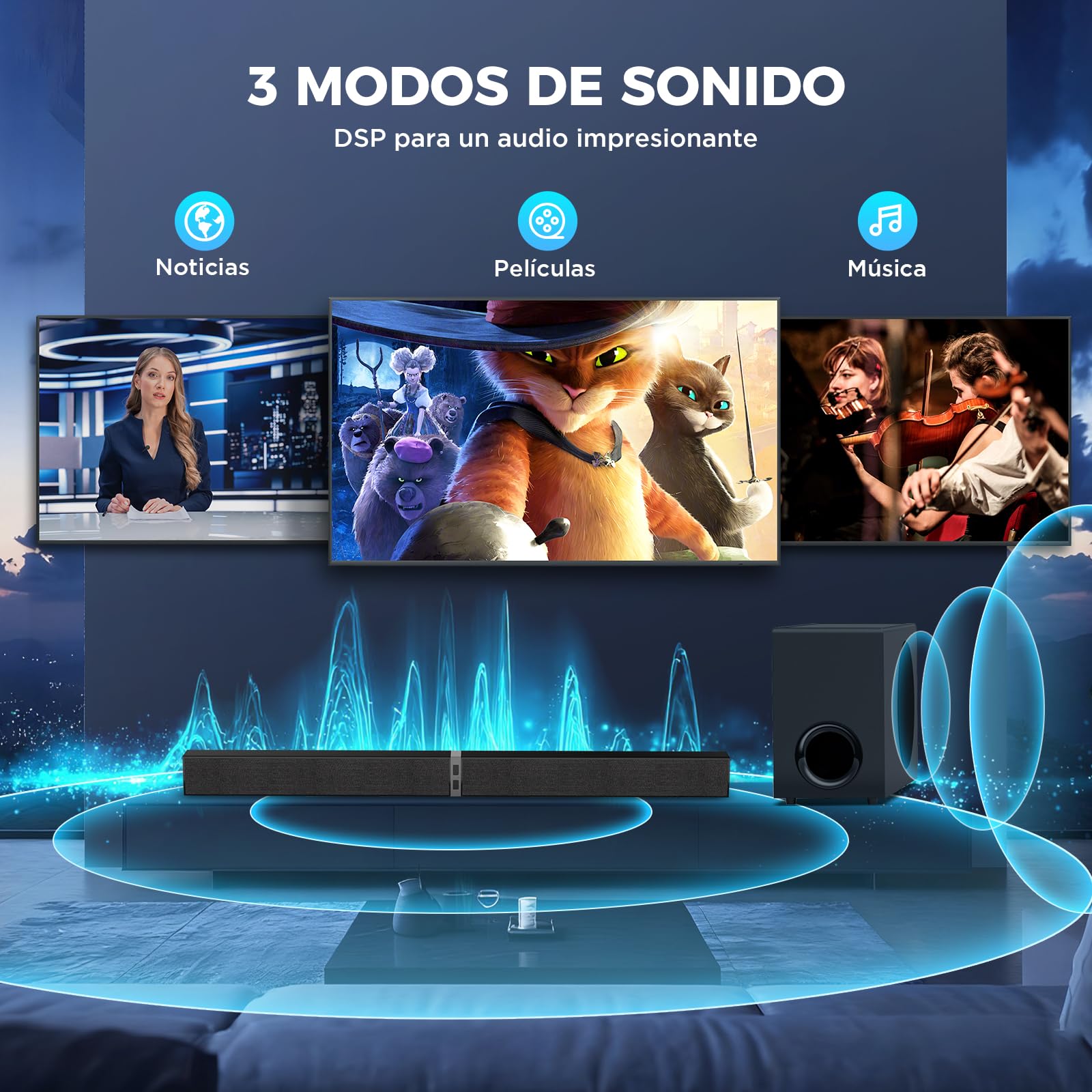 Geragerock Barra de Sonido con subwoofer para TV, 120W 2 en 1 Soundbar Home Theater, 1 Juego de Surround Sound System con Deep Bass&Volumen Boost&3 Ecualización Modos, Bluetooth 5.3/ARC/Opt/AUX