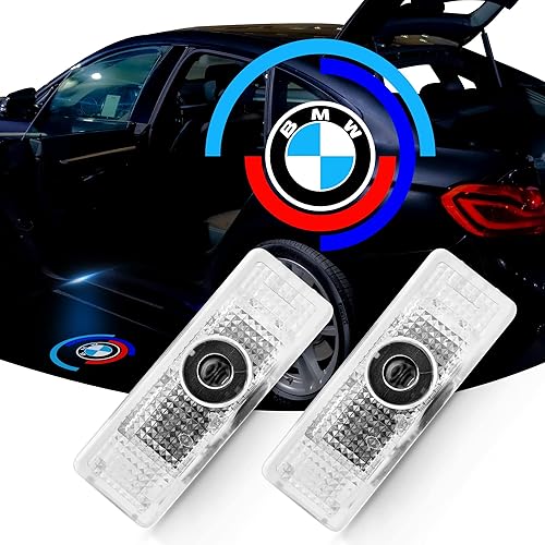 RevvTech Proyector de logotipo de luces de puerta BMW, accesorios compatibles con BMW Cars, luz de bienvenida, logotipo de aniversario HD LED para