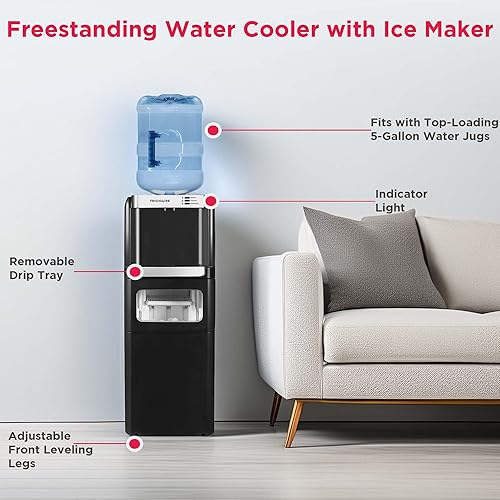 Miniatura 4 de Frigidaire Máquina de hielo y agua 3 en 1 - Dispensador de enfriador de agua de carga superior caliente o fría para botella de 5 galones - Máquina