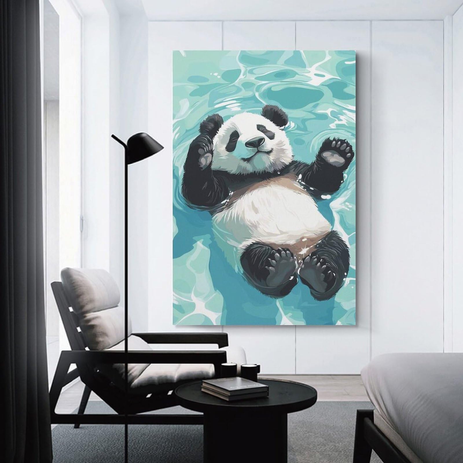 Junmoney Panda Floating in Water Canvas Art Print, 24x36inch(60x90cm), for Bedroom, Lounge Or Dressing Area, Canvas Wall Decor for Personal Spaces