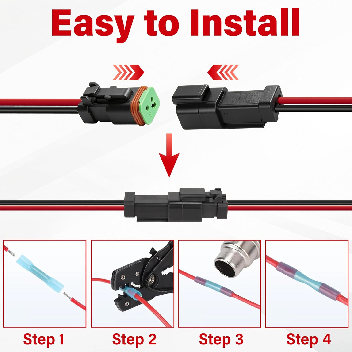 Deutsch DT 2 Pin Black Male Female Wiring Harness Connector 6 Kits, 16 AWG