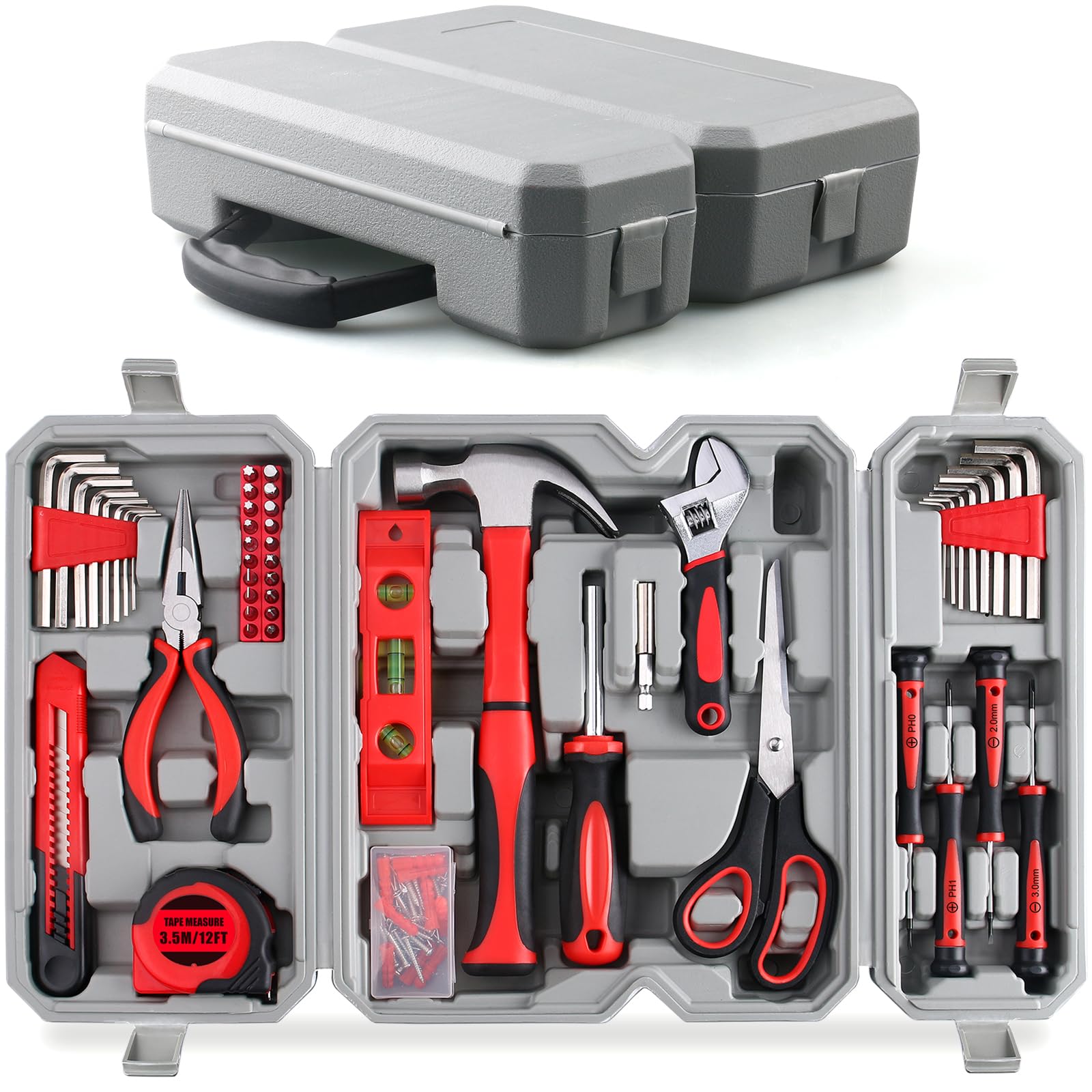 WINNER Kit de herramientas multiusos para el hogar de 160 piezas en delicada caja de herramientas, adecuado tanto para hombres como para mujeres, ideal para reparaciones comunes del hogar, proyectos