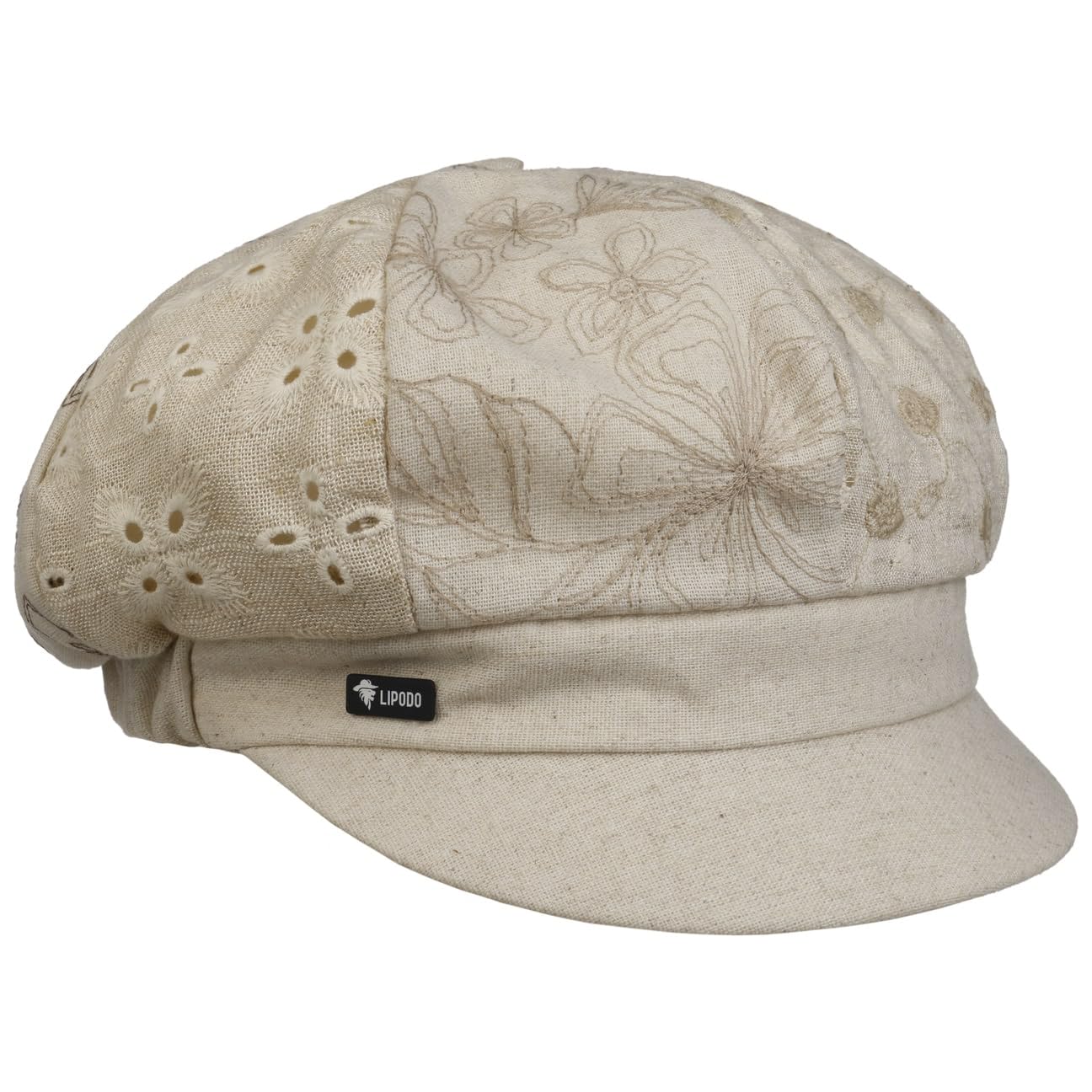 Lipodo Deonda Newsboy Cap Floral Linen Visor Made in Italy Women Summer Beige