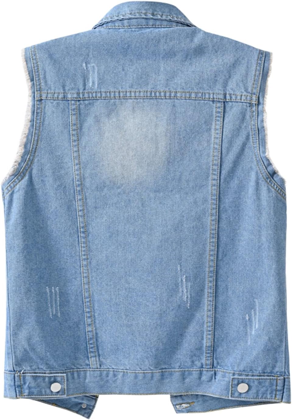 Locachy Women's Casual Denim Vest Jacket Slim Fit Sleeveless Ripped Tops - Image 2