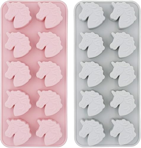 MoldFun Juego de 2 moldes de silicona con cabeza de unicornio para hacer chocolate duro, gelatina, gelatina, pequeñas bombas de baño para hornear,
