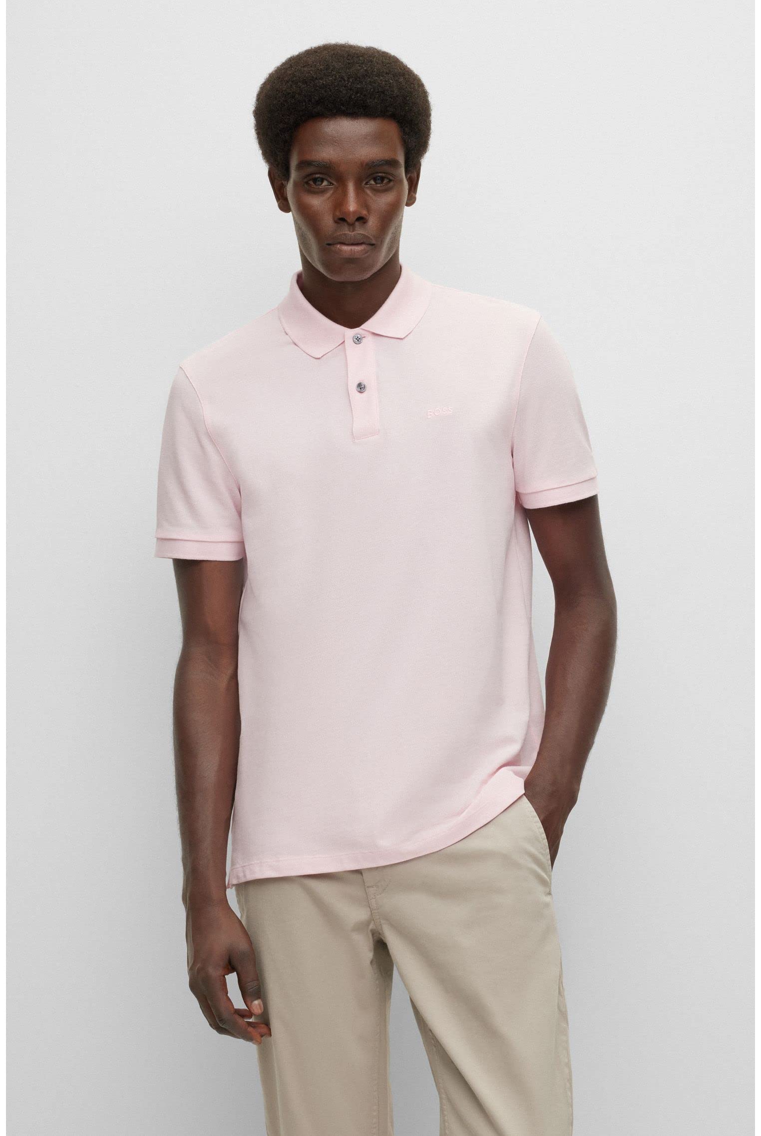 Boss Herren Pallas Poloshirt aus Bio-Baumwolle mit Logo-Stickerei Hellrosa XXL – Bild 3