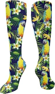 942 Men Women Socks Blue Parrot Plumeria Tropical Birds Tropical Plants Football Socks Moisture Wicking Outdoor Work Socks Breathable Yoga Ladies Socks, 50cm