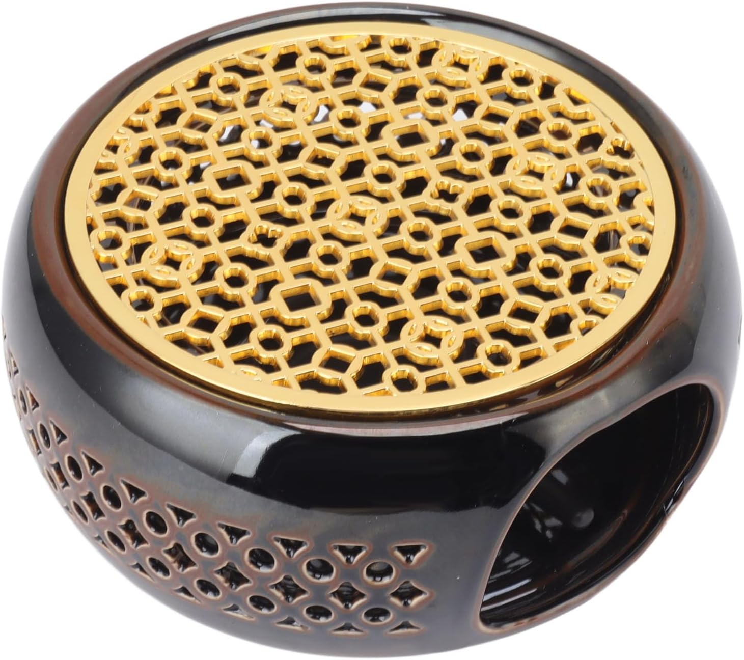 Bronze Brown Ceramic Tea Light Teapot Warmer with Hollow Concave Design, Simple Operating Teapot Heater for Keeping Tea and Coffee Warm