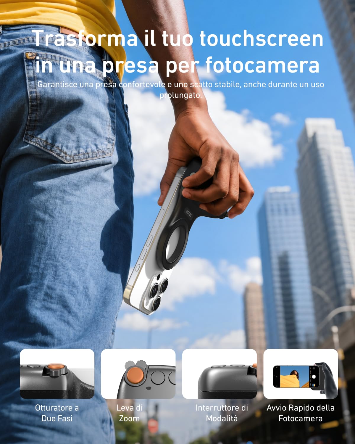 TELESIN Fun Shot Impugnatura Smartphone, Magnetica Impugnatura per Smartphone con Telecomando Bluetooth Staccabile, Filettatura da 1/4, Compatibile con iPhone & Android, Selfie Vlog (Nero)