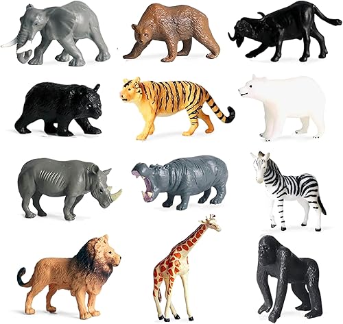 RUSON 12 piezas de mini figuras de animales de safari, figuras realistas de animales de zoológico de la selva, juego de juguetes para decoración de