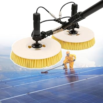Automatic Photovoltaic Panel Cleaning Brush, Solar Cleaning Brush Telescopic for Outdoor Use with 65 Cm Double Head Cleaning Brush, 7.5 M Telescopic Rod, 8 M Cable, Plug