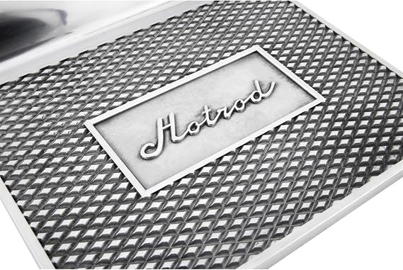 Speedway Motors Polished Aluminum Hot Rod Step Plates, Diamond Pattern Universal Fit Foot Step Pair with 8.5 x 8 Inch Plates and Raised Script Design for Custom Builds