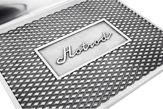 Speedway Motors Polished Aluminum Hot Rod Step Plates, Diamond Pattern Universal Fit Foot Step Pair with 8.5 x 8 Inch Plates and Raised Script Design for Custom Builds