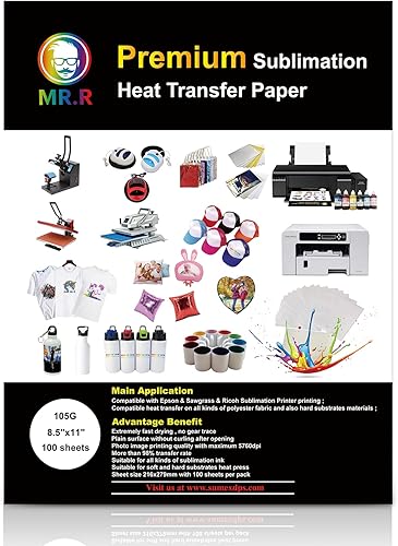 Miniatura 2 de MR.R Papel de transferencia de calor de sublimación prémium para Epson y Sawgrass, 3.70 oz/m², 8.5 x 11 pulgadas, 100 hojas de tamaño carta de EE.