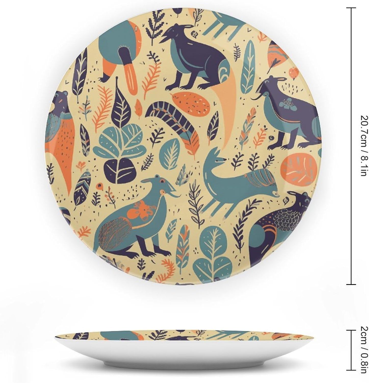 Australian Animals Decorative Plates for Display Round Porcelain Plate Living Room Table Ceramic Hanging Decorative Plate Art Decor for Living Room Table with 1 Display Stand 8inch