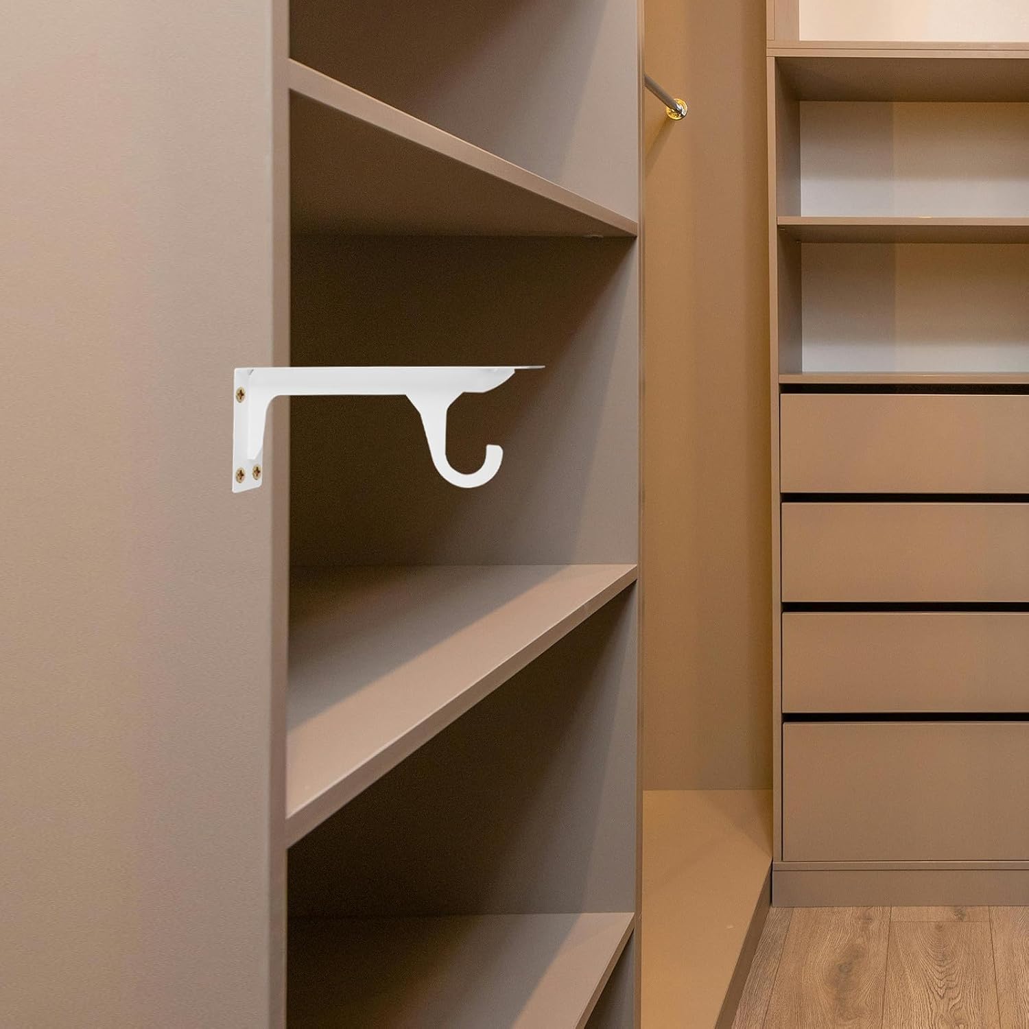 Wall Mounted Closet Rod Support Brackets with Hook, 12 Inch