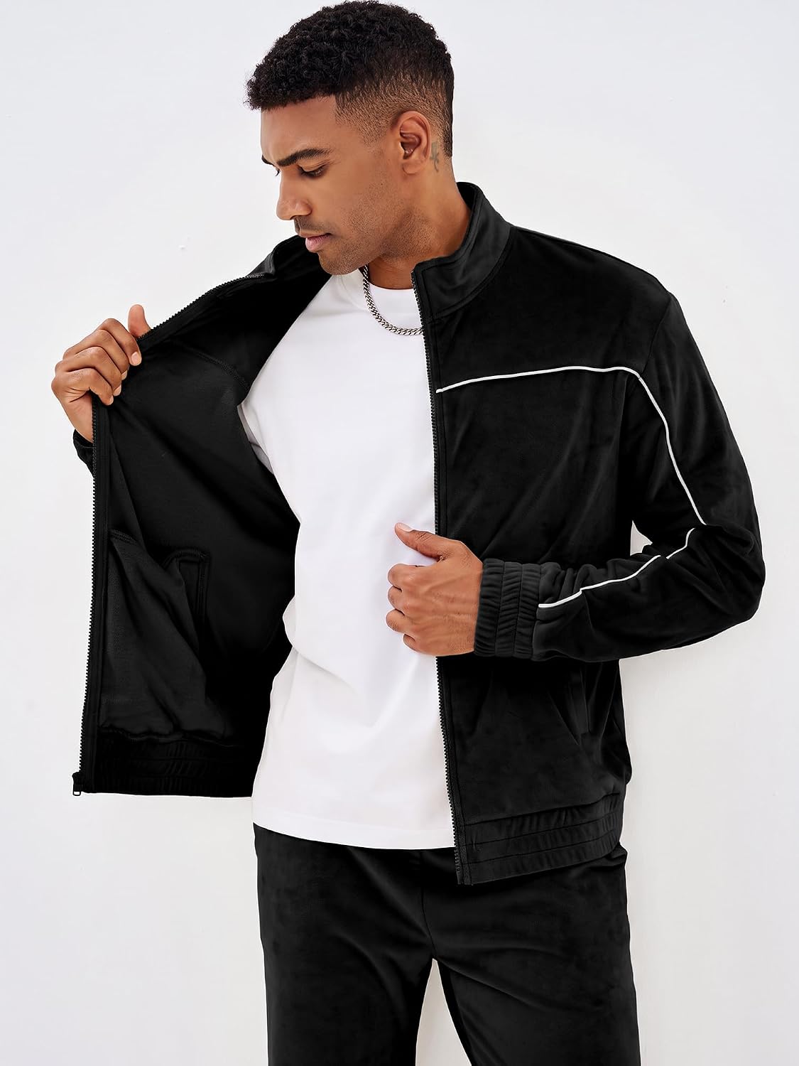 JMIERR Men's Velour Tracksuits 2 Piece Set Outfits Zip Up Sweatsuits