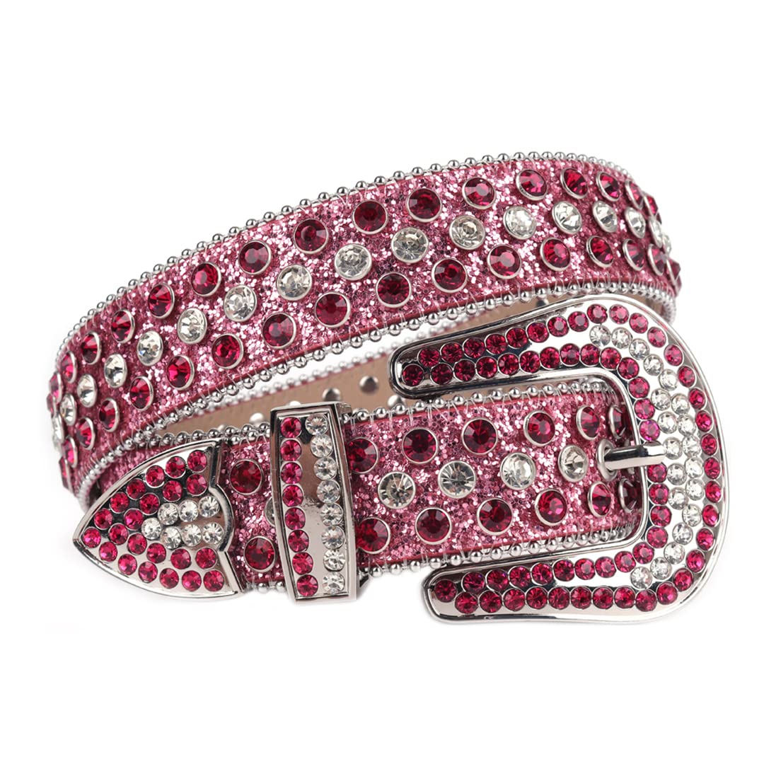 Różowy kryształ górski pasek damski męski jakość kryształ ćwiekowany pasek mężczyzna kobiety Ceinture Femme Cinto De Strass do dżinsów deeratywny czerwony biały 112 cm