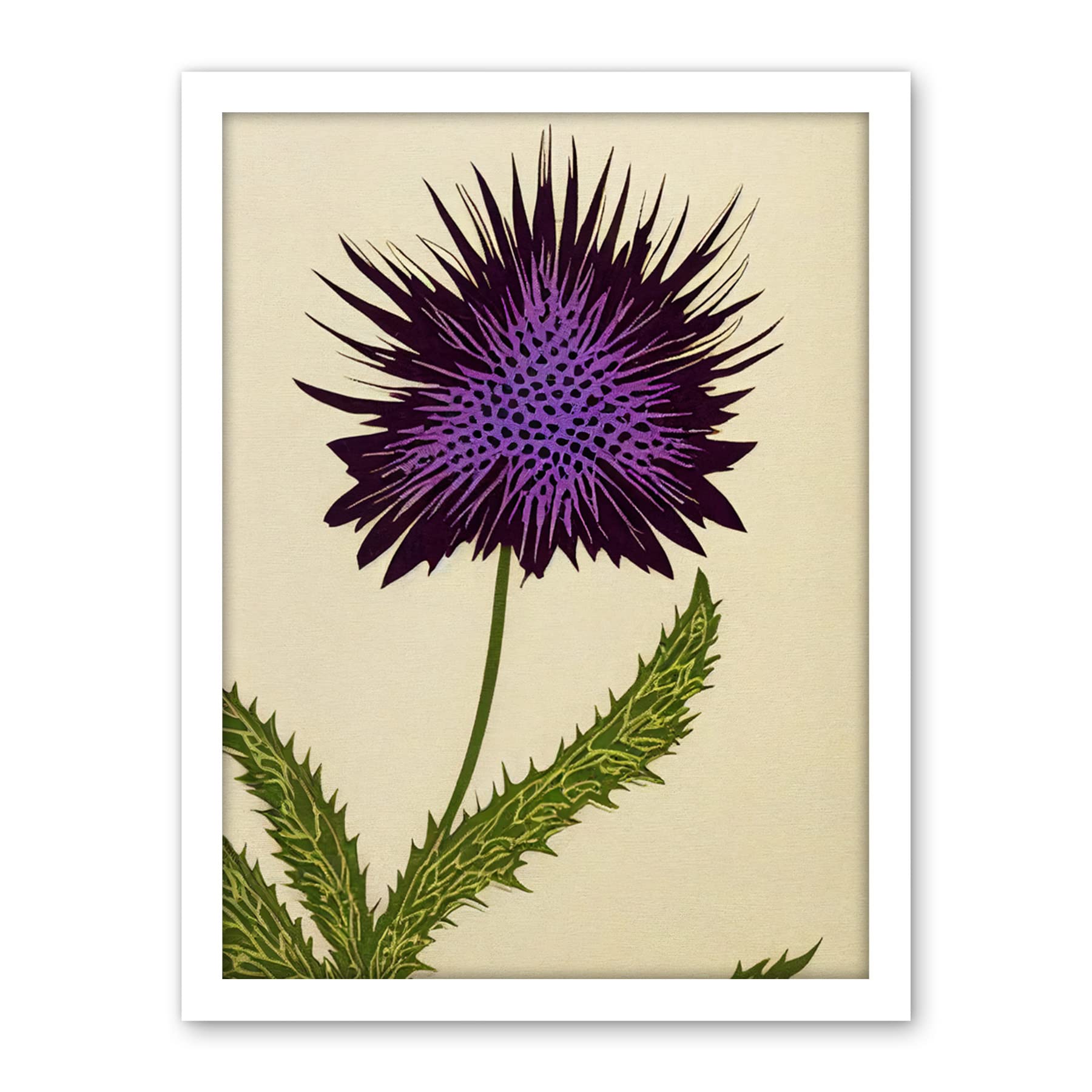 Wee Blue Coo Stylized Modern Purple Scottish Thistle Flower Illustration Artwork Framed Wall Art Print 18X24 Inch