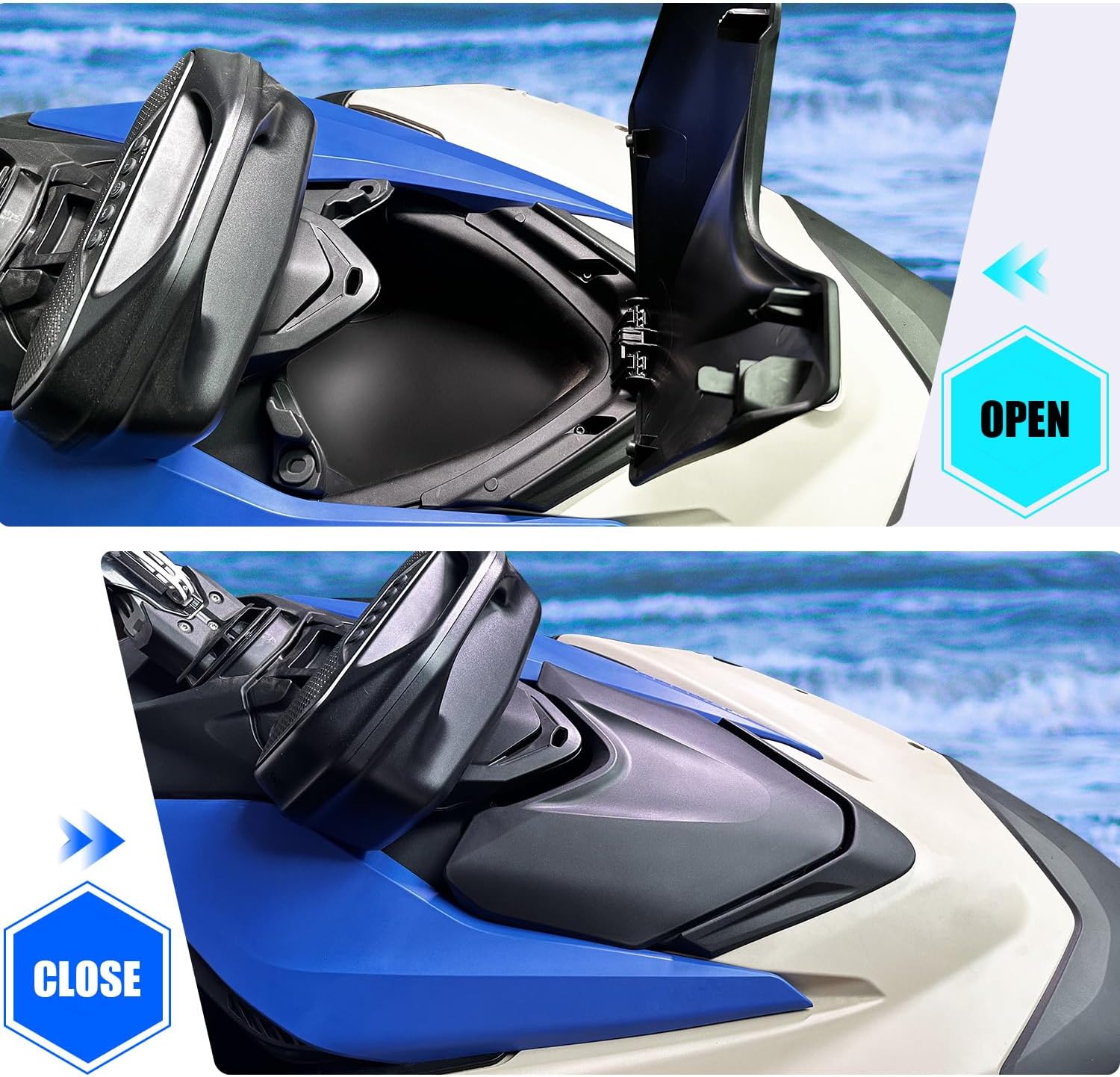 Front 42L Storage Bin Compatible with Sea-Doo Spark TRIXX 2024+ Accessories, Upper Cargo Box with Deflector Cover Lid Replace 295101148