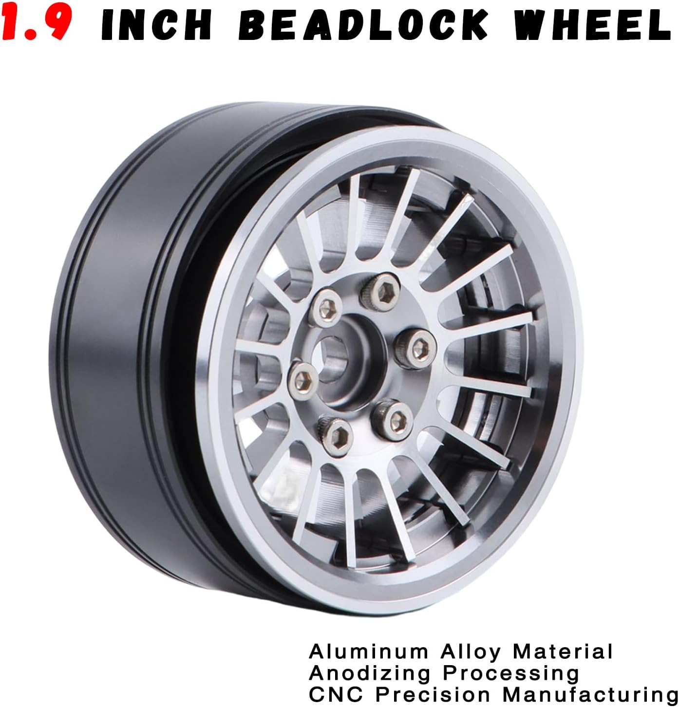 1.9 Beadlock Wheels and Tires Set, 120/47mm RC Tires, 16 Spoke Aluminum Beadlock Wheels Rim Hub for 1/10 RC Crawler TRX4 TRX6 SCX10 GEN7 GEN8 D90 VS4-10 Upgrades, Titanium, 4PC