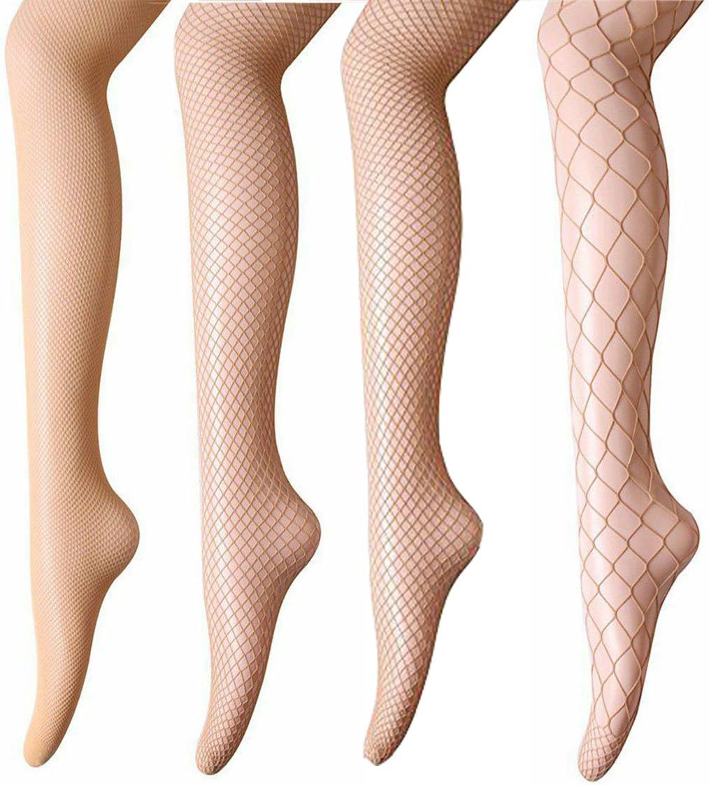 ANDIBEIQI Women Fishnet Stockings - 4 Pairs High Waist Fishnets Tights Pantyhose for Dancing Party Halloween